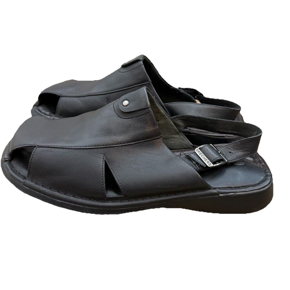 Skechers Collection Black Leather Fisherman Sandals Buckle Strap Mens Sz 12 Y2K
